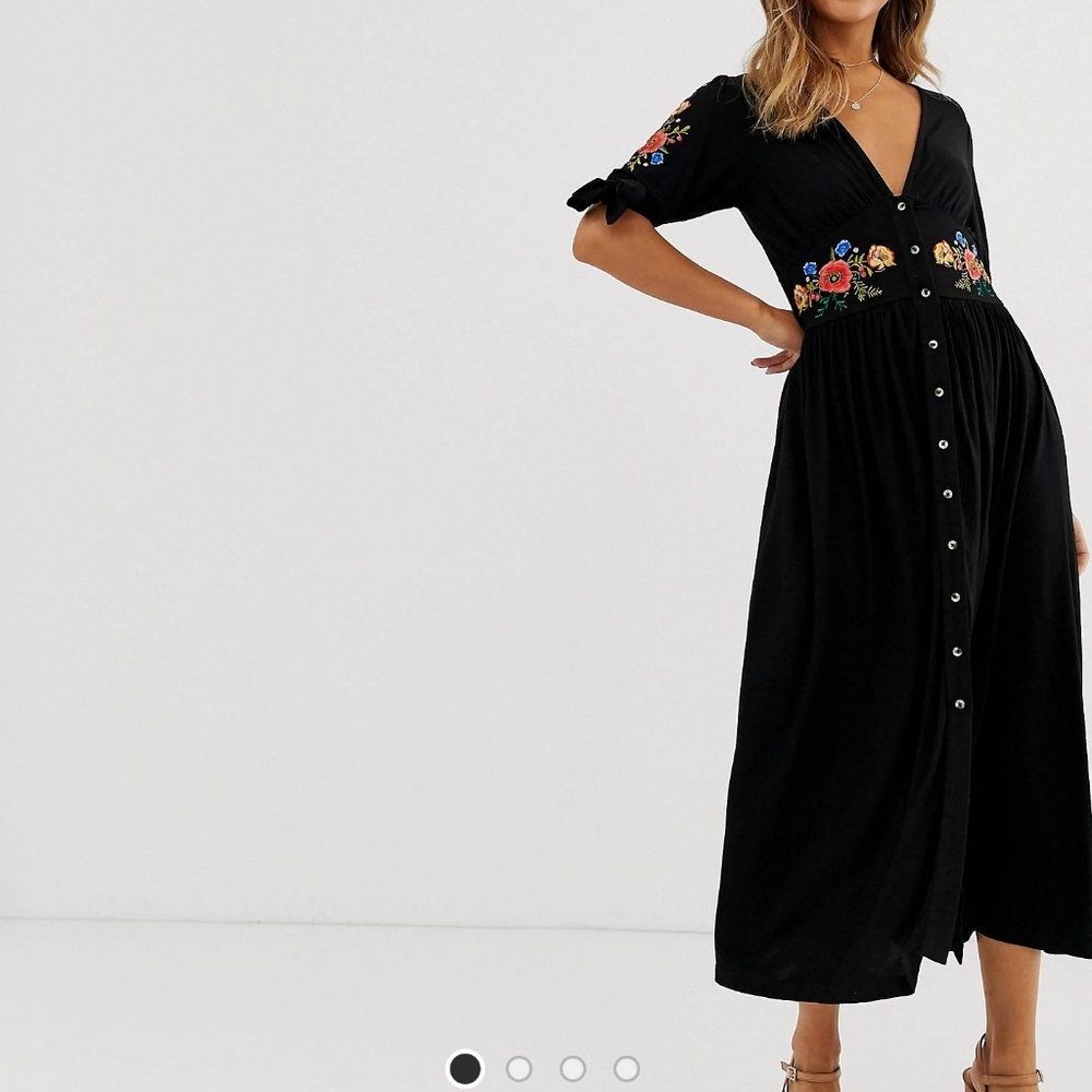 ASOS DESIGN embroidered midi button through dress